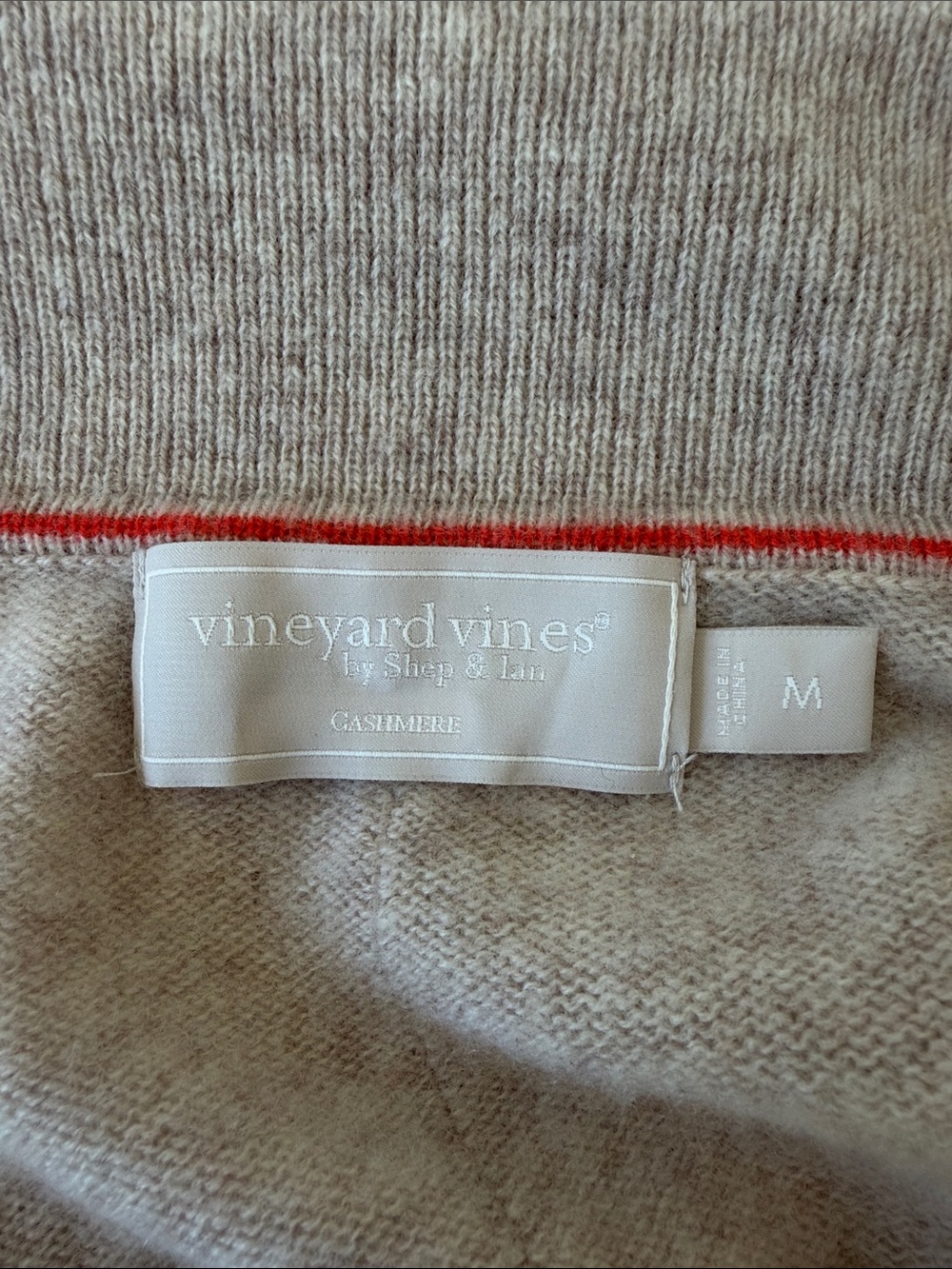 VINEYARD VINES cashmere striped polo sweater size M tan orange stripes soft - Picture 3 of 4